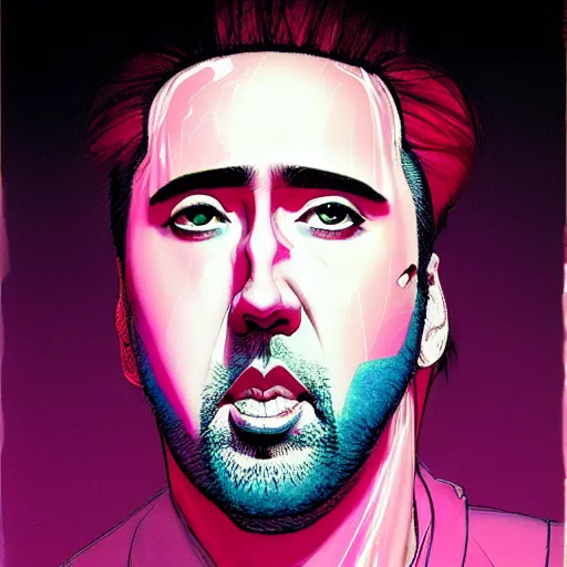 Prompt: prompt : pink nicolas cage illustration portrait soft light painted by james jean and katsuhiro otomo and erik jones, inspired by evangeleon anime, smooth face feature, intricate oil painting, high detail illustration, sharp high detail, manga and anime 1 9 9 9