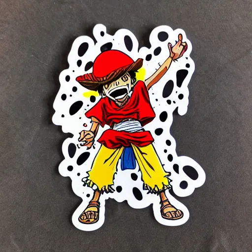 Image similar to die cut sticker, luffy is joyboy, splatter paint on paper