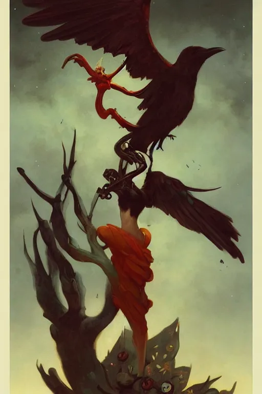 Image similar to Crow fursona by Peter Mohrbacher in the style of Gaston Bussière, Art Nouveau