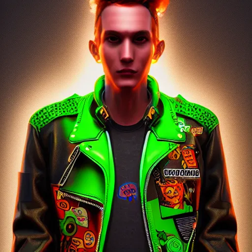 Image similar to leather jacket, cartoon portrait made out of rain, exhaling smoke, realistic, highly detailed, splashes of neon, rendered in octane, unreal engine, beautiful, trending on artstation