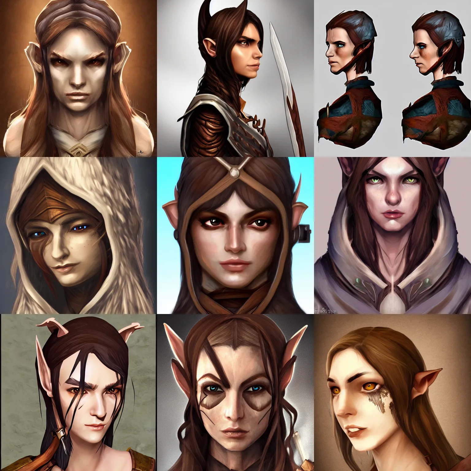 Prompt: fantasy wood elf assassin, head and shoulder portrait, brown hair, D&D, Pathfinder, Digital Art, D&D Character Commission, Trending on Artstation