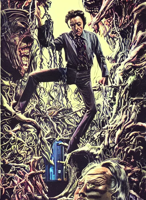 Image similar to Chistopher Walken, Creepshow (1982) comic book cover, artwork by Bernie Wrightson, full color, detailed