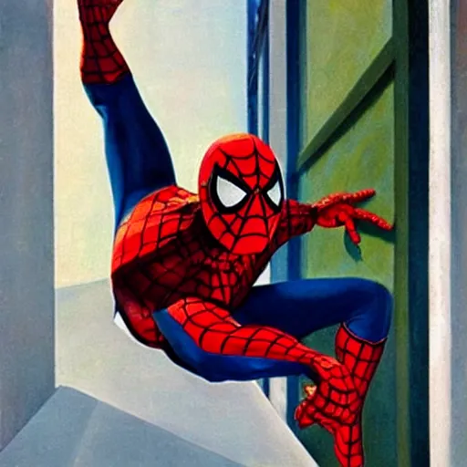 Image similar to Spiderman, 1942 oil on canvas painting, Edward Hopper