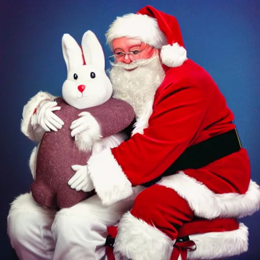 Prompt: santa sitting on the easter bunny's lap