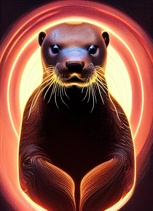 Image similar to symmetry!! portrait of a river otter, sci - fi, tech wear, glowing lights!! intricate, elegant, highly detailed, digital painting, artstation, concept art, smooth, sharp focus, illustration, art by artgerm and greg rutkowski and alphonse mucha