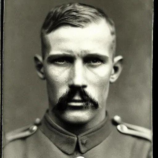 Image similar to Portrait of World War 1 soldier with PTSD, photograph