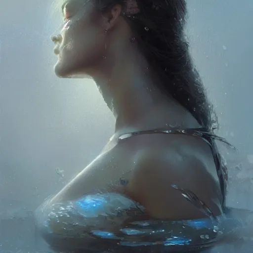 Image similar to a beautiful portrait of a water goddess with translucent skin by Greg Rutkowski and Raymond Swanland, Trending on Artstation, ultra realistic digital art