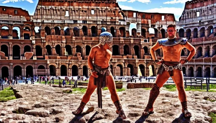 Prompt: full body portrait, gladiator, colosseum, hyperrealism, detailed and intricate environment,