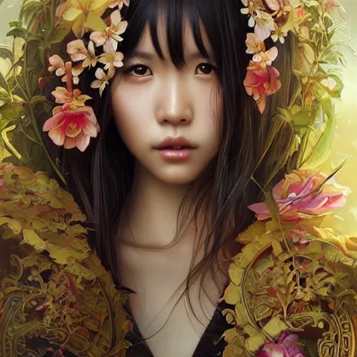 Prompt: Hyperrealistic beautiful sexy ethereal asian girl portrait, art nouveau, fantasy, intricate flower designs, elegant, highly detailed, sharp focus, art by Artgerm and Greg Rutkowski and WLOP