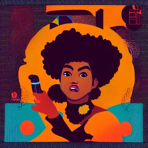 Prompt: a smoking afro woman album art, 3 d shapes, vector art, by sachin teng, trending on artstation