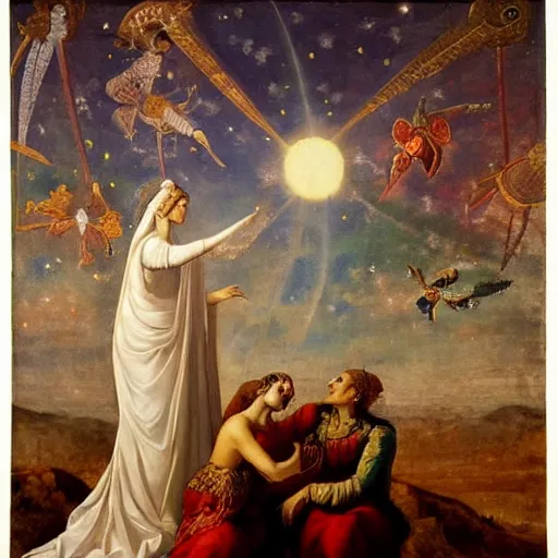 Image similar to the marriage of the moon and the sun, ghospel painting, renascentist