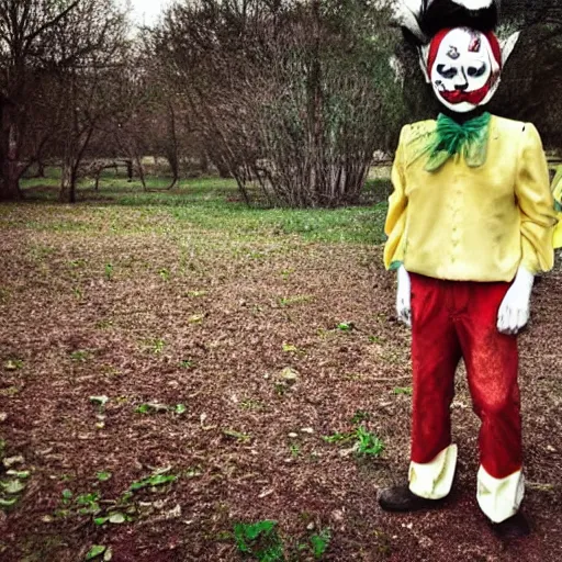 Image similar to creepy clown in an abandoned park