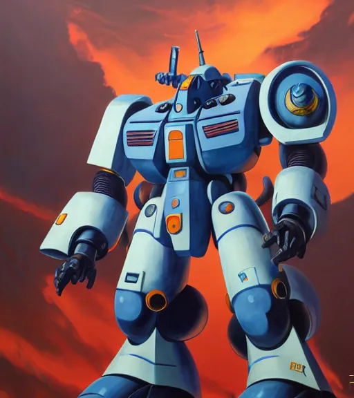 Image similar to scifi painting of gouf mobile suit by dariusz zawadzki, kenneth blom, mental alchemy, james jean, pablo amaringo, naudline pierre, contemporary art, sleek