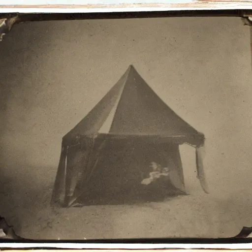 Image similar to tintype photo, underwater, circus tent on fire