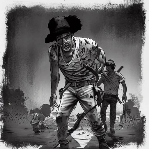 Image similar to don ramon and the chavo del 8 walking dead game telltale, gigachad black and white trending on artstation, painted by greg rutkowski