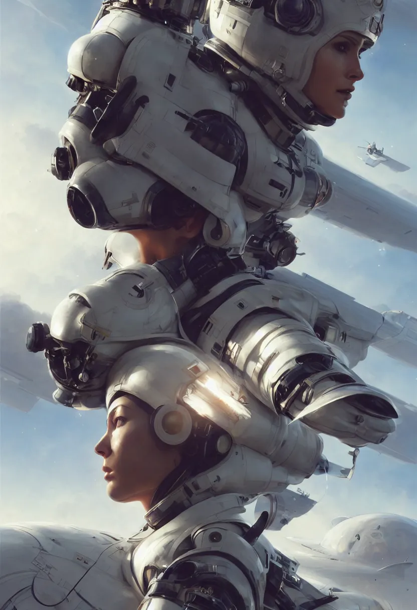 Prompt: stoic heroic emotionless handsome butch blonde woman engineer in flight suit, ultra high definition, ultra detailed, symmetry, matte painting, by greg rutkowski and ross tran and wlop