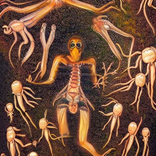 Prompt: the inside of a woman body , Surreal photo real , with insects and octopussys