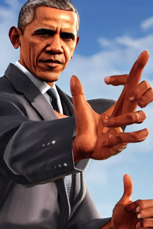 Image similar to obama doing an ok hand sign, cinematic, photoreal, by red dead redemption 2