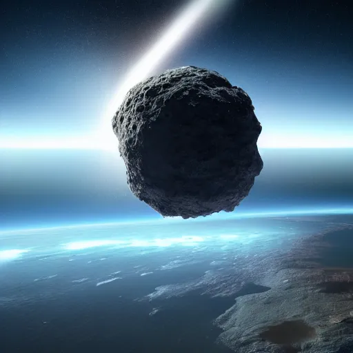 Image similar to an asteroid destroying earth as seen from space, hyperreal, 8 k, photo real, cinematic lighting, movie poster, movie concept art, sci - fi concept art, video game cinematic, rendered in unreal engine