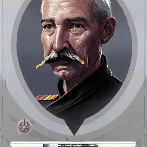 Image similar to portrait of a man by Greg Rutkowski, the grand admiral of the galactic alliance, a man in his 70s, short hair with a mustache, impeccable military composure, wearing the military uniform of the galactic alliance, Star Wars Expanded Universe, highly detailed portrait, digital painting, artstation, concept art, smooth, sharp foccus ilustration, Artstation HQ