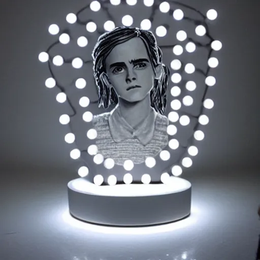 Image similar to emma watson sculpture made out of light bulbs