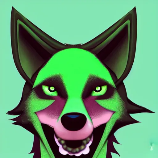 Image similar to Beautiful digital painting of an anthro anthropomorphic pastel-green wolf, Punk outfit. minimalist background