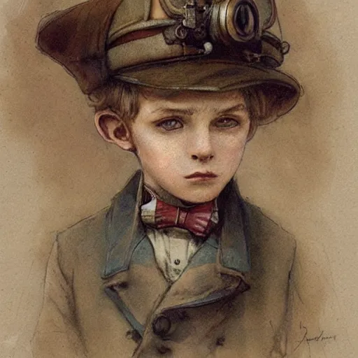 Image similar to (((((portrait of boy dressed as steampunk explorer scientist . muted colors.))))) by Jean-Baptiste Monge !!!!!!!!!!!!!!!!!!!!!!!!!!!