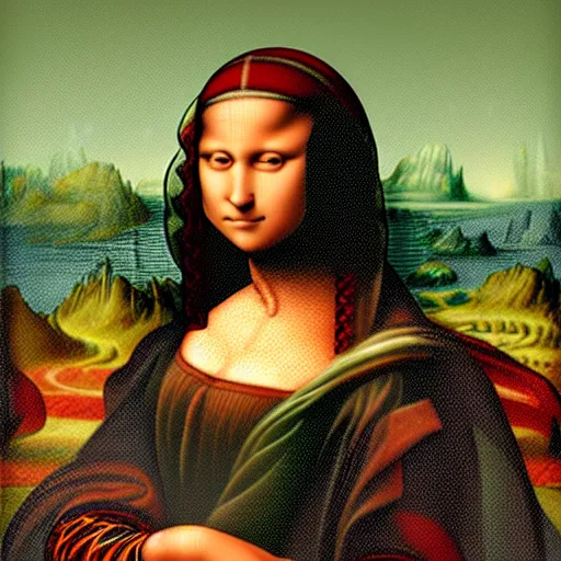 Prompt: A renaissance African woman in the same pose as the Mona Lisa, in the style of renaissance Leonardo Da Vinci