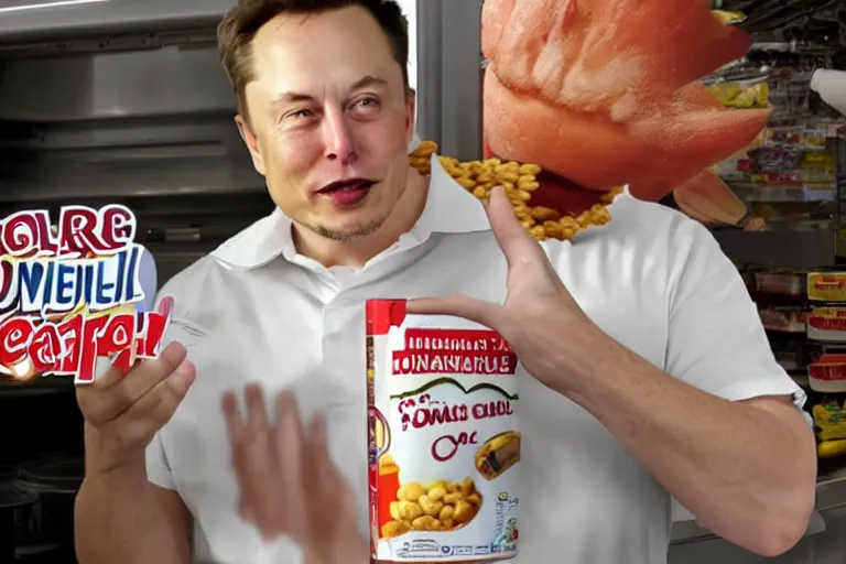 Image similar to elon musk, cereal comercial