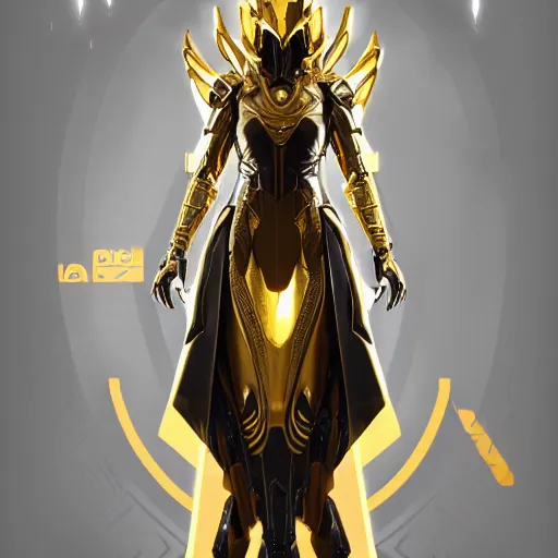 Image similar to cinematic, hyperdetailed elegant beautiful stunning futuristic and enigmatic oracle in jedi clothes gold armored regal gold sunray shaped crown, warframe, destiny, octane