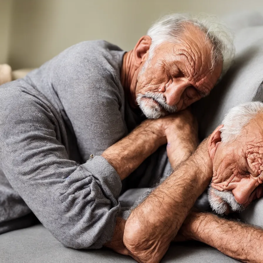 Prompt: photo of a 67 year old Romanian man falling asleep on the couch as he checks his pulse, National Geographic, photo, HD, 8k