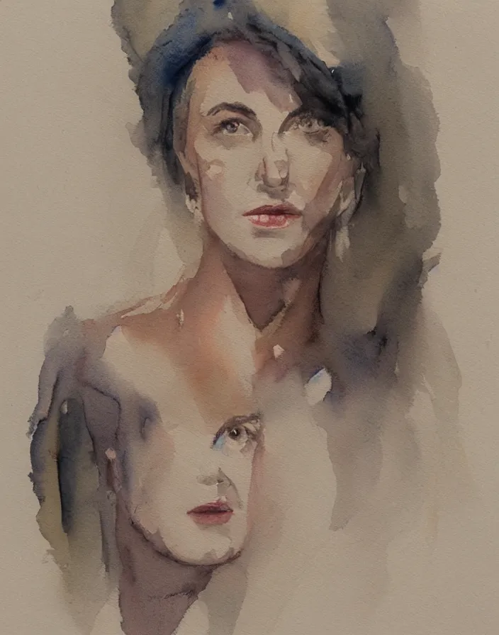 Prompt: watercolor sketch, painting by smith jeffrey, face portrait of a woman