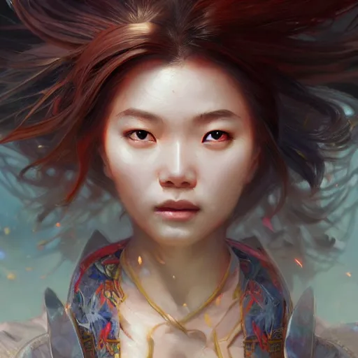 Image similar to An Asian wind elemental, portrait, highly detailed, digital painting, artstation, concept art, sharp focus, illustration, cinematic lighting, art by artgerm and greg rutkowski and alphonse mucha