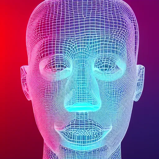 Image similar to a 3d human head made up of shiny holograms