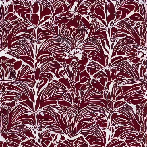 Prompt: abstract pattern, art print, lithography, maroon, beige, white, berries