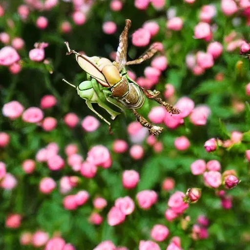 Image similar to rose chafer as a drone creating turbulence above flowers