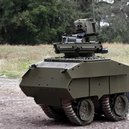 Image similar to unmanned ground vehicle, military, carrying weapons