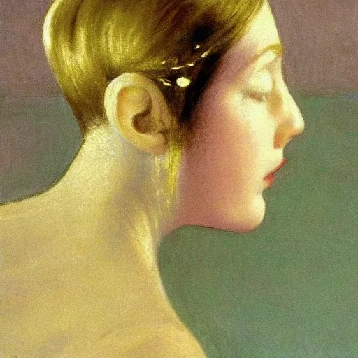 Prompt: a beautiful girl's face made of ivory and gold filigree, film still by edward hopper, by Bosch, by klimt, art noveau, highly detailed, strong lights, liminal, eerie, Bright pastel colors