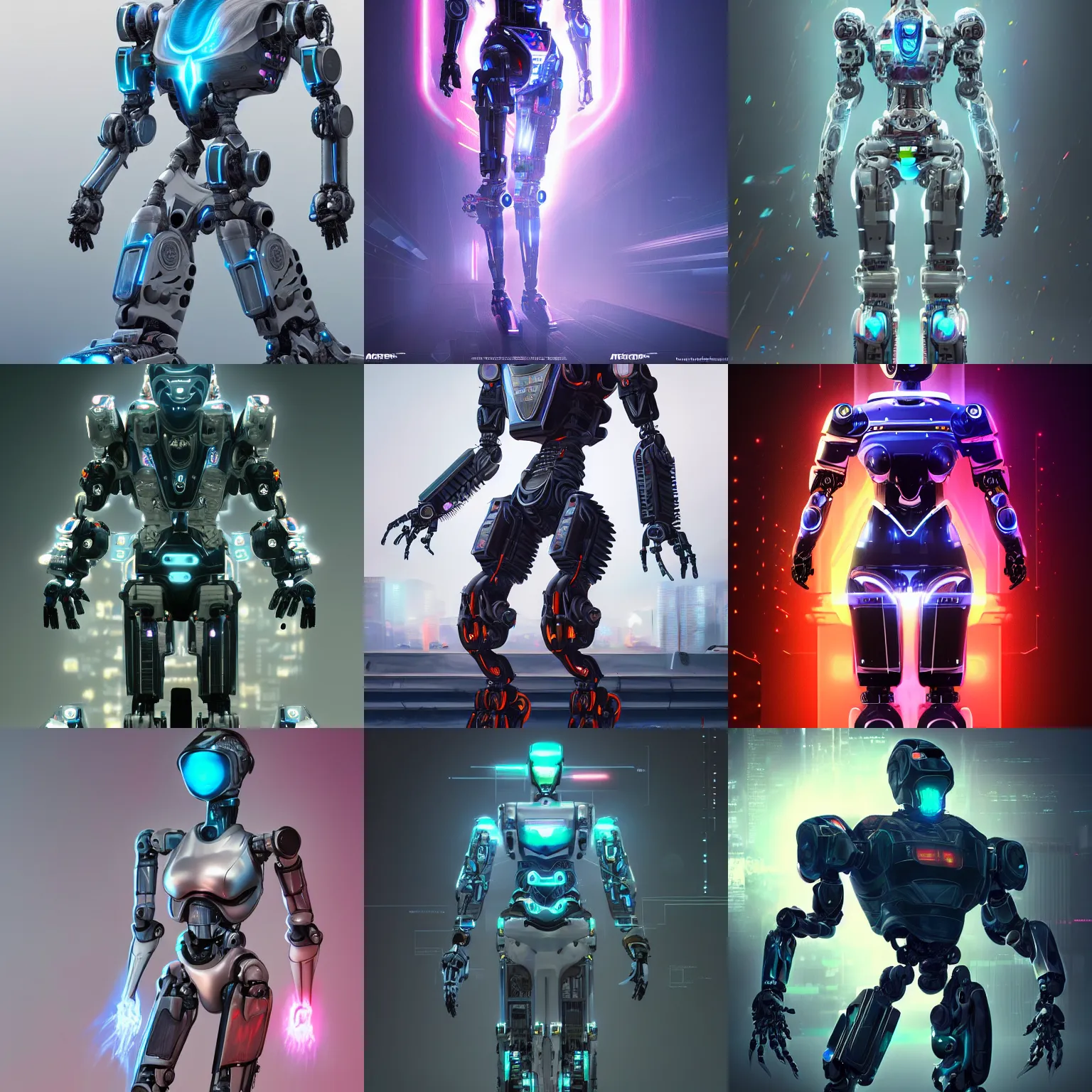 Prompt: a full body view of a highly advanced robot, beautiful face, volumetric lightning, magical, complex and intricate, cyberpunk, epic, cinematic, trending on artstation