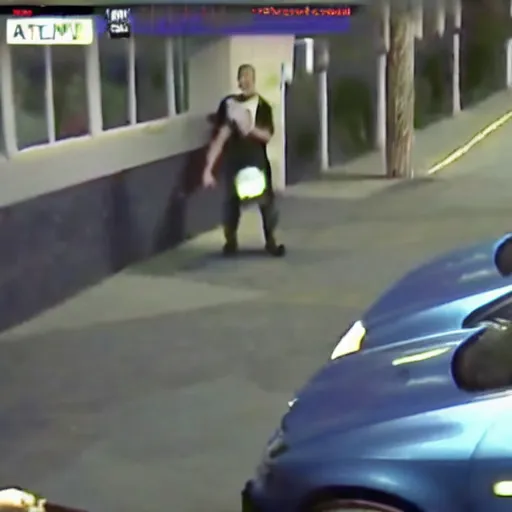 Image similar to CCTV footage of John Cena stealing a car