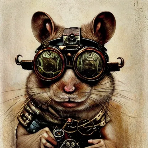 Image similar to a rat with steampunk googles, by Karol Bak