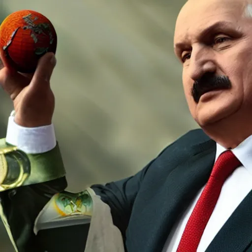 Image similar to Alexander Lukashenko as a supervillain, holding earth in his hands