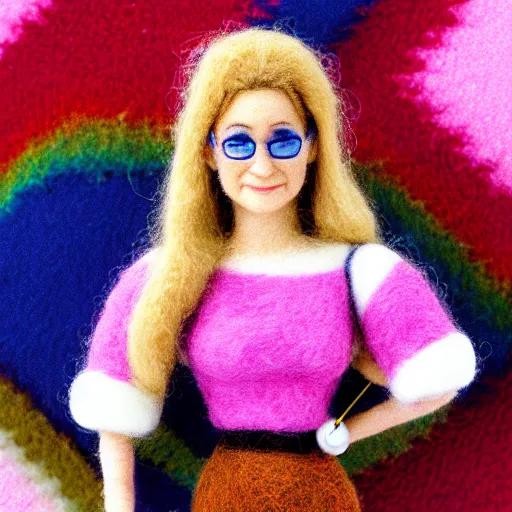 Prompt: needle felted alicia silverstone as cher from the movie clueless (1995), highly detailed, tilt shift, cozy, hyperrealism, highly textured, god rays, action pose