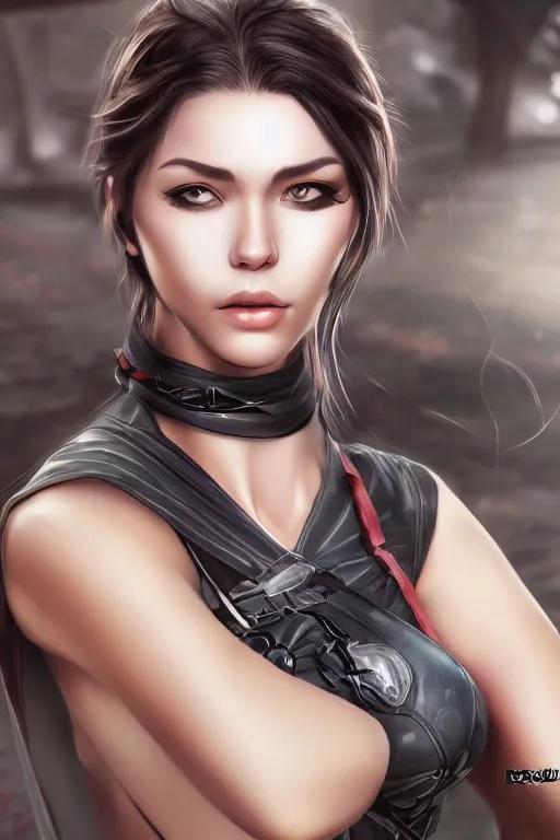 Image similar to heroine, beautiful, female Ninja,ultra detailed, digital art, 8k ,character ,realistic, portrait, hyperrealistic