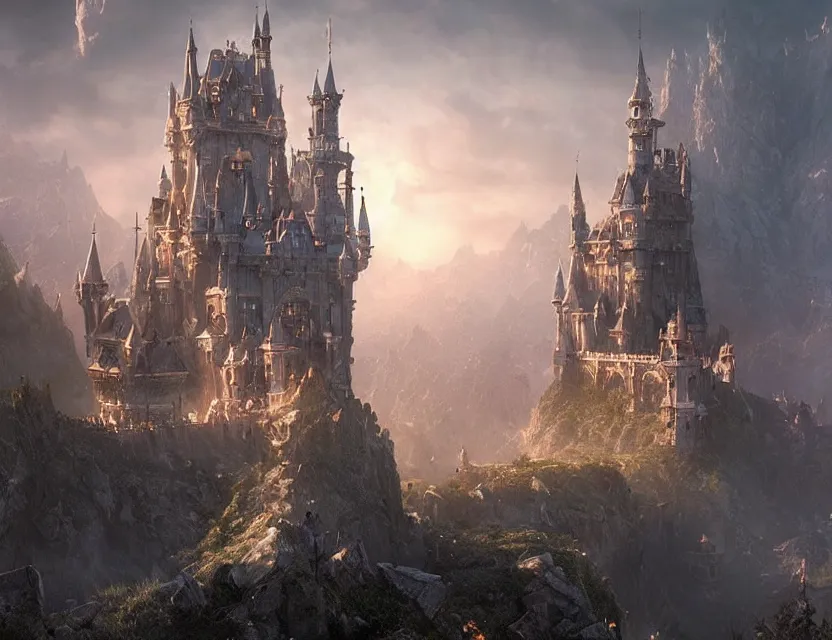 Prompt: High Fantasy Castle!!. Joyful matte painting by Darek Zabrocki and Emmanuel Shiu, 4k ultra detailed, great composition cinematic.