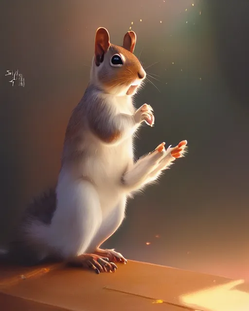 Image similar to a painting of a squirrel, full shot, atmospheric lighting, detailed face, by makoto shinkai, stanley artgerm lau, wlop, rossdraws