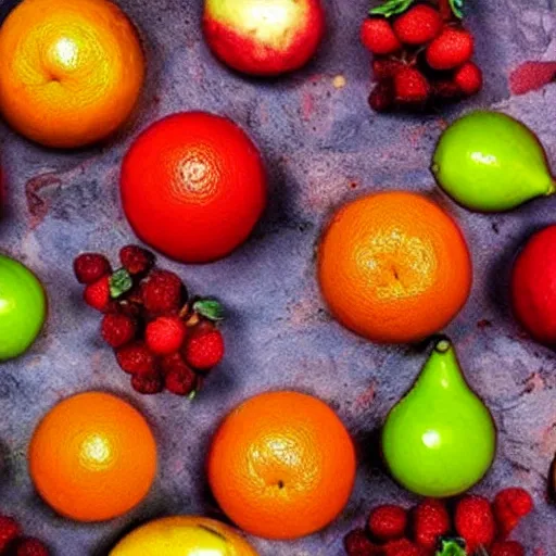 Image similar to nuclear bombing depicted as fruit art