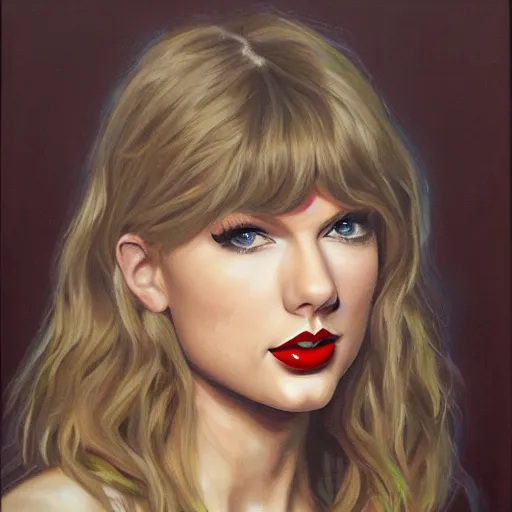 Image similar to portrait of Taylor Swift, oil on canvas, realistic