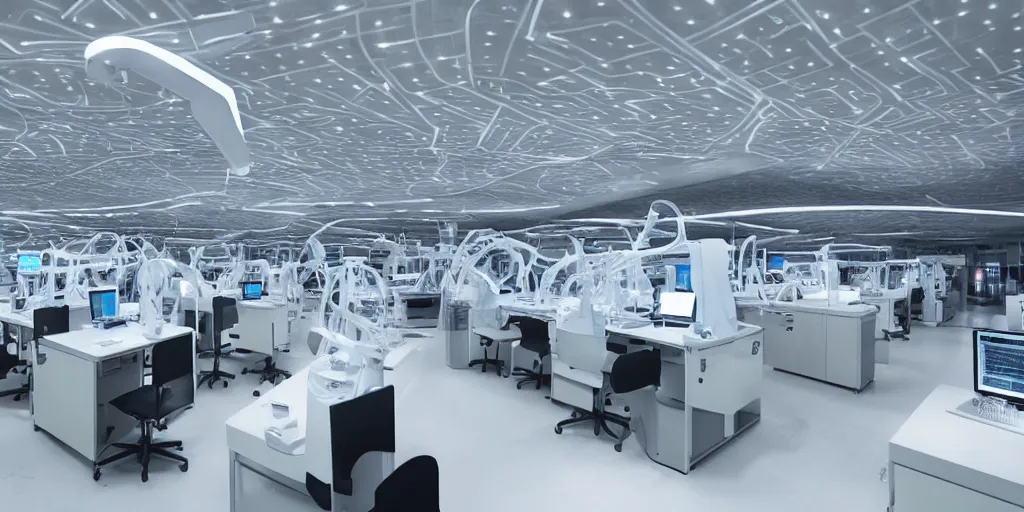 Image similar to stunning futuristic AI lab