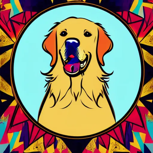 Prompt: golden retriever, cartoon, boho style, sharp lines - h 7 6 8